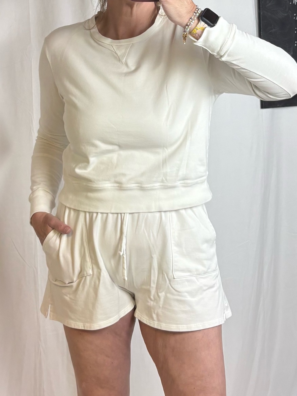 Goodlife Cream Pullover Sweatshirt and Shorts Set